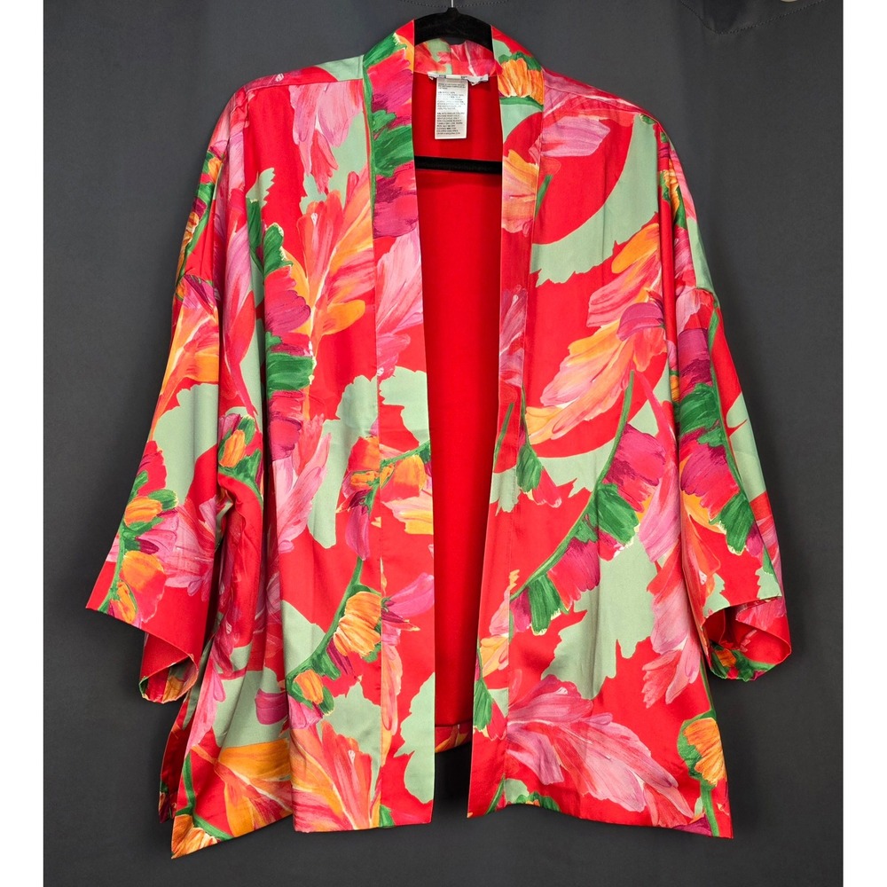 Chicos Tropical Floral Kimono Jacket Open Front L/XL Lined 3/4 Sleeve - Picture 1 of 7